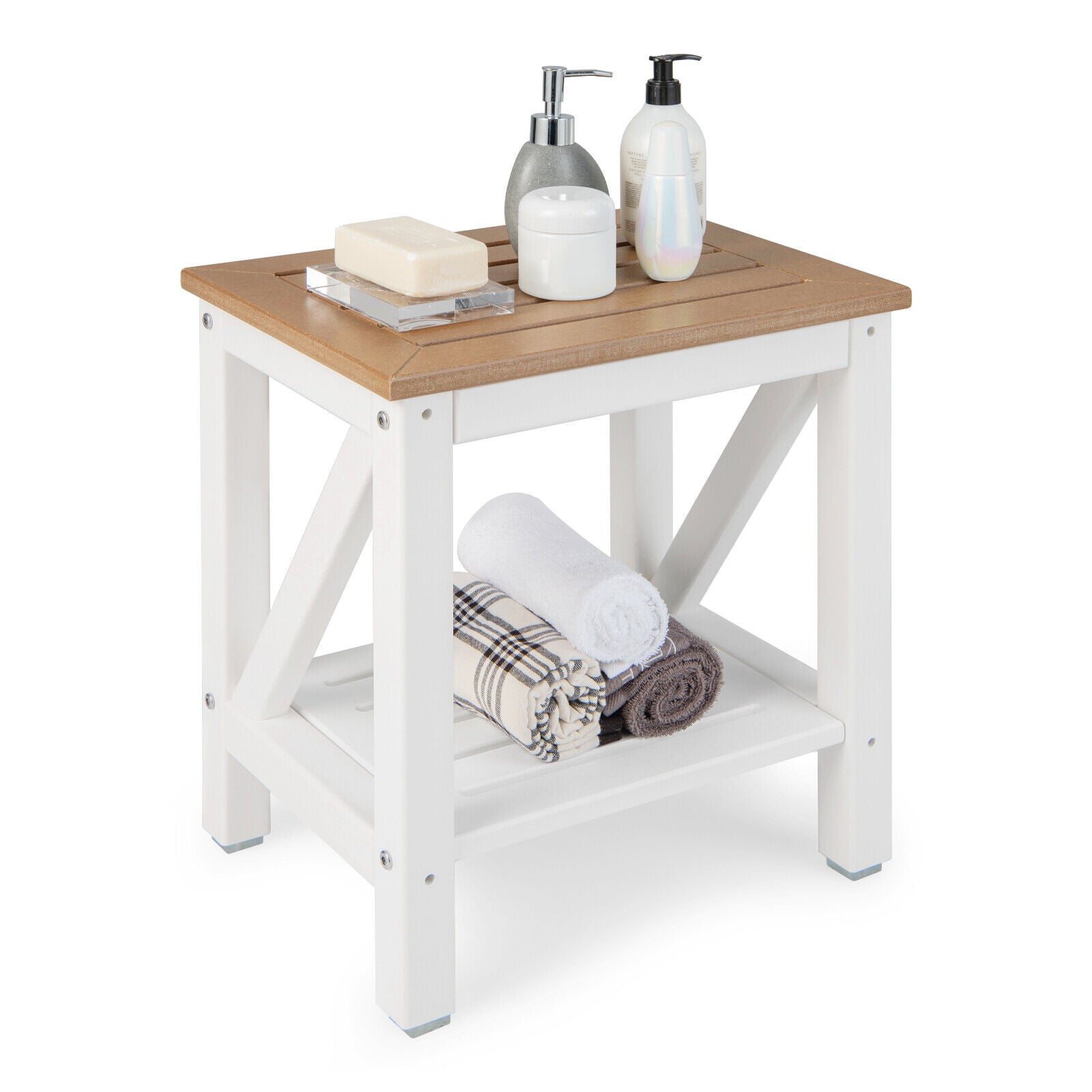 2-tier Waterproof Shower Bench with Storage Shelf, Brown Bath Safety at Gallery Canada