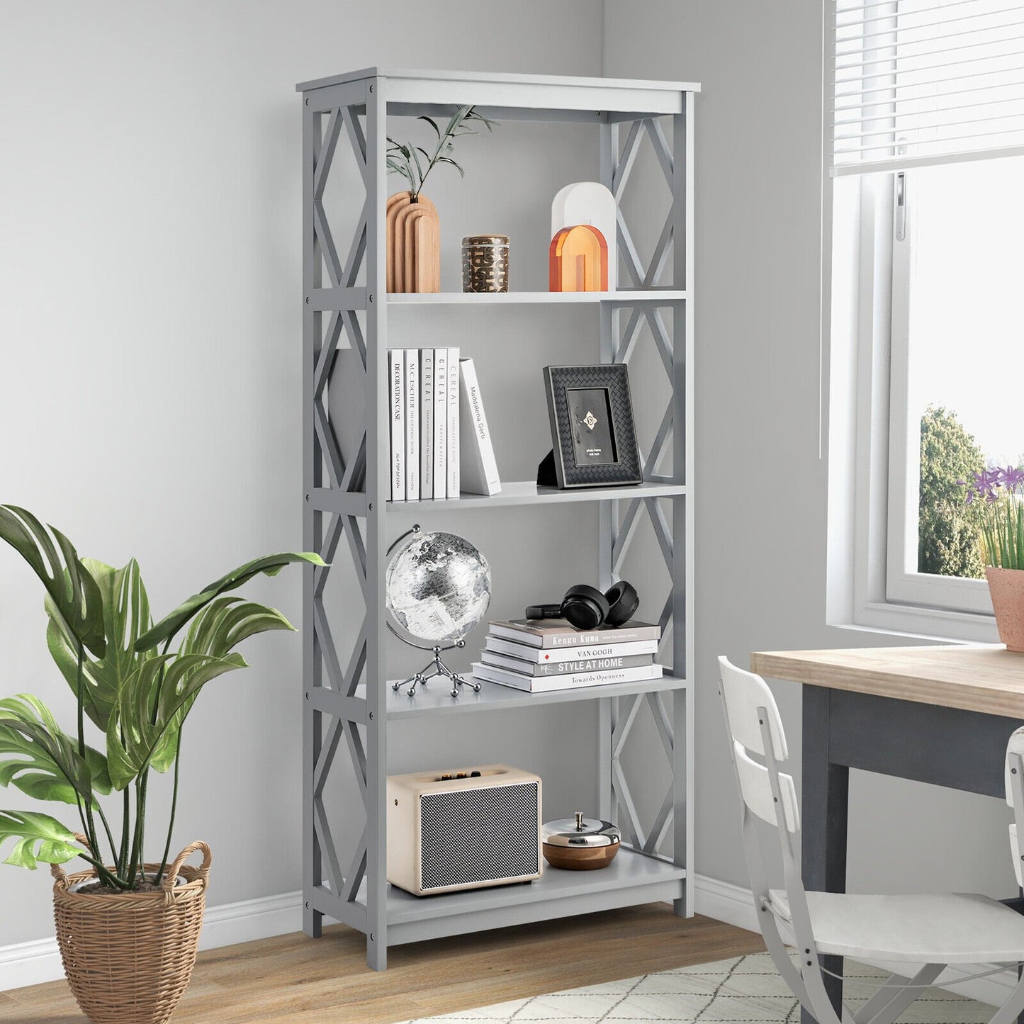 5-Tier Modern Freestanding Bookcase with Open Shelves, Gray - Gallery Canada