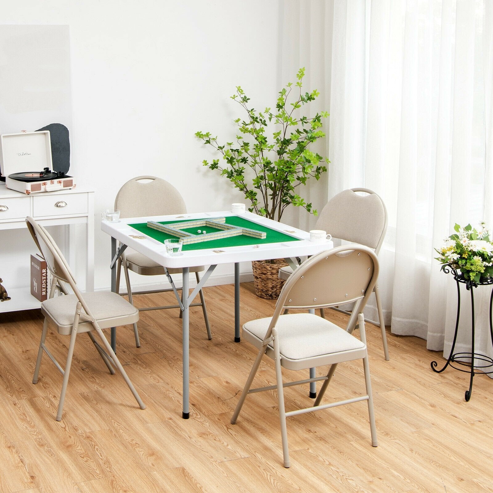 4-Player Mahjong Game Table with Iron Frame, Green - Gallery Canada