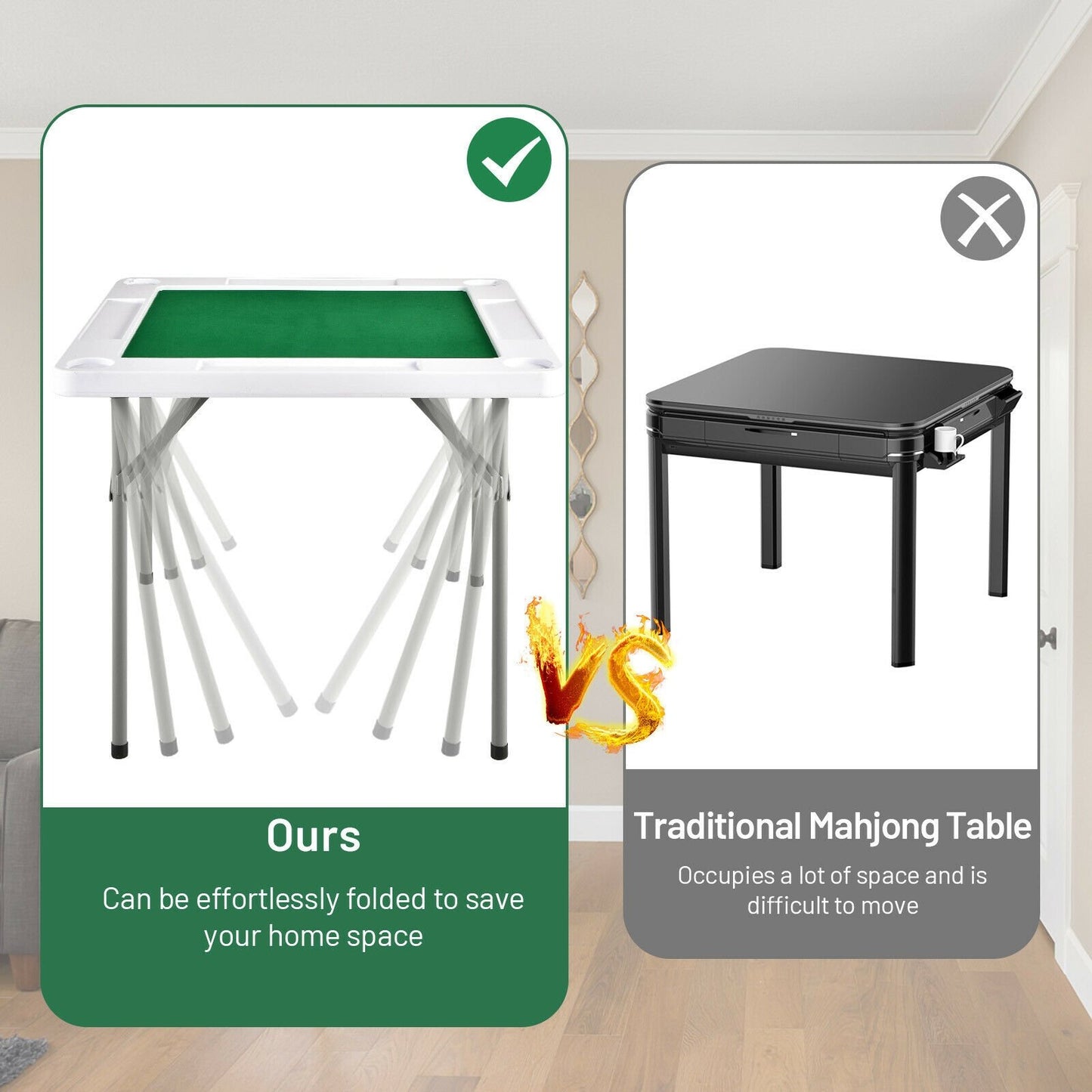 4-Player Mahjong Game Table with Iron Frame, Green Game Room   at Gallery Canada