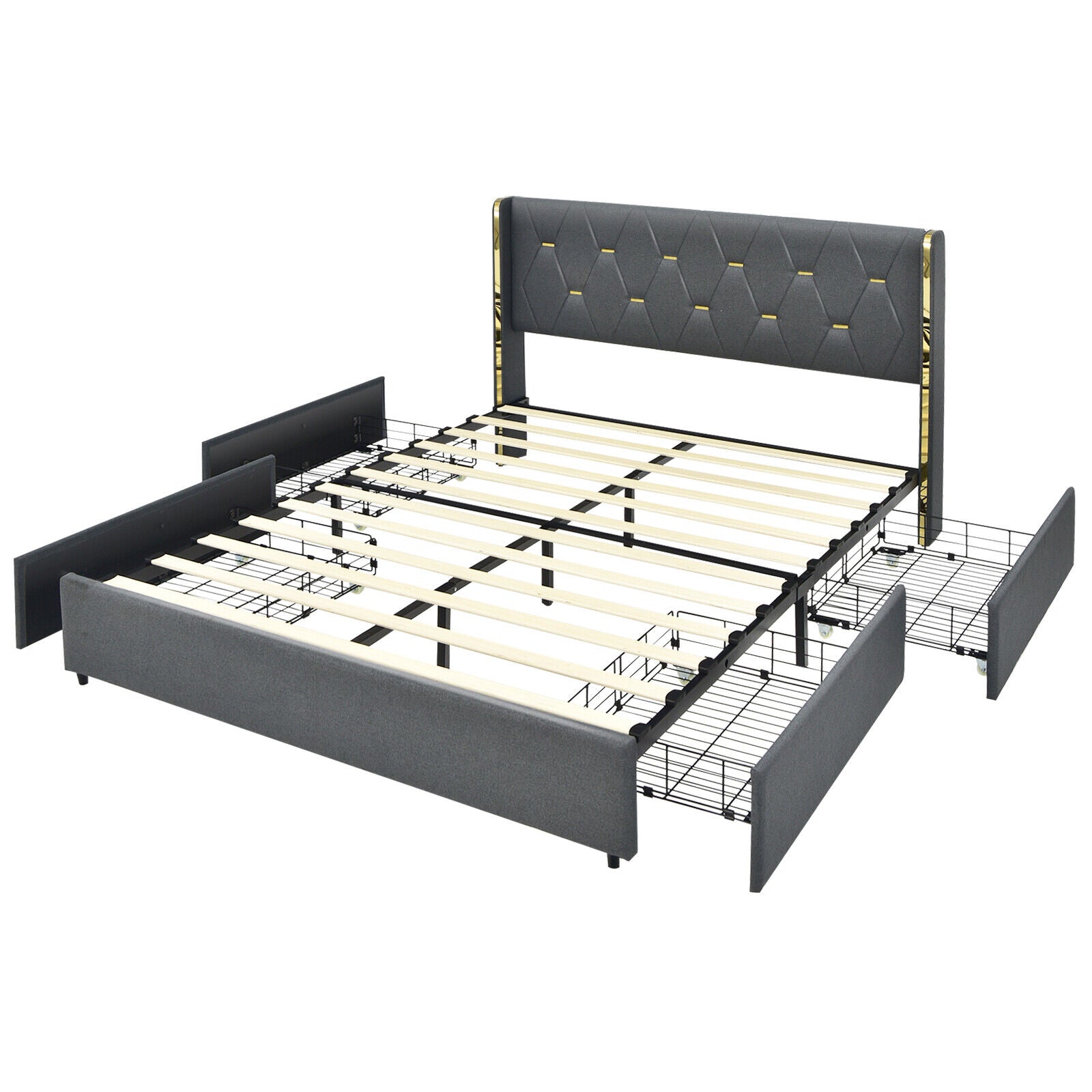 Full/Queen Size Upholstered Bed Frame with 4 Storage Drawers-Full Size, Black Simple Bed Frame at Gallery Canada