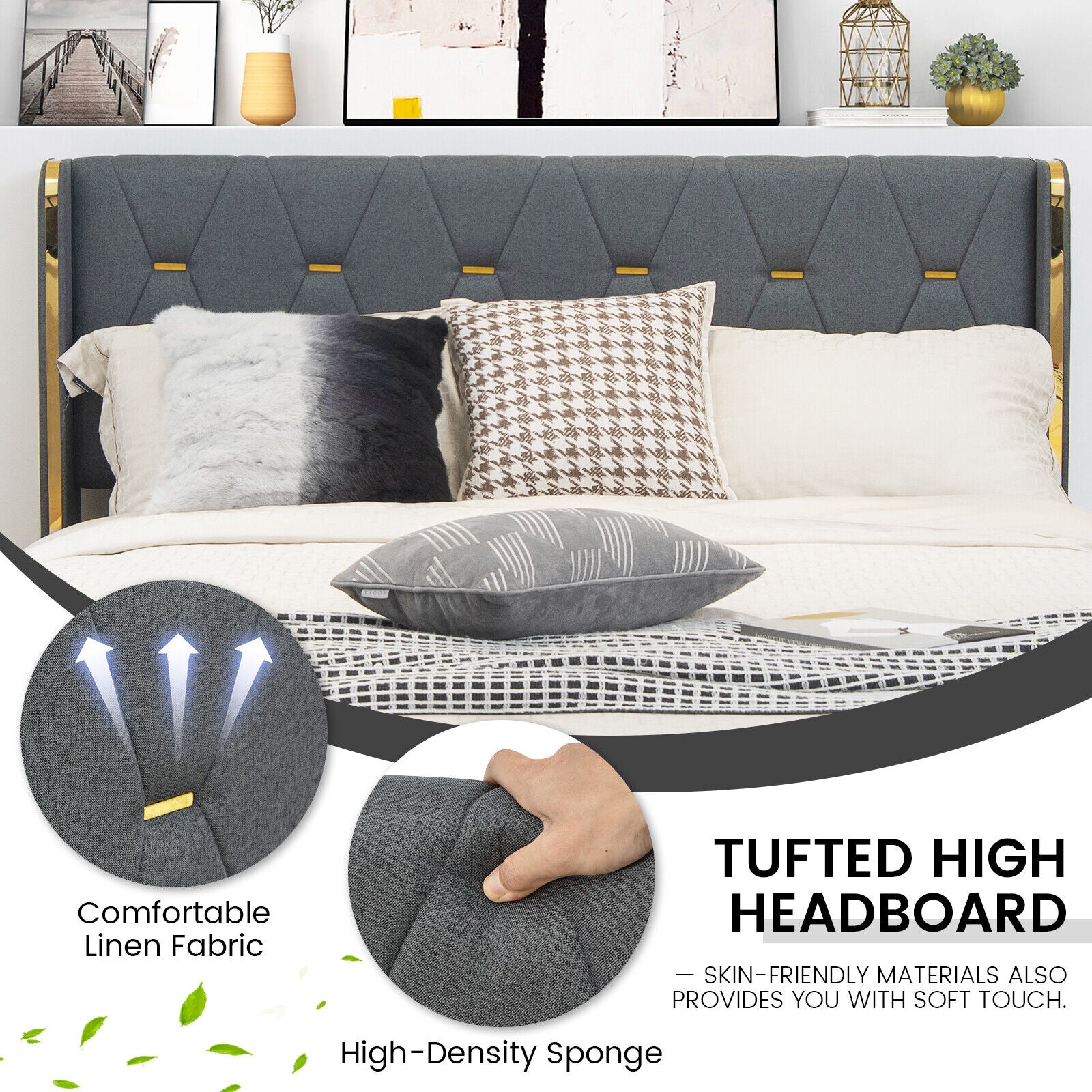Full/Queen Size Upholstered Bed Frame with 4 Storage Drawers-Full Size, Black Simple Bed Frame at Gallery Canada