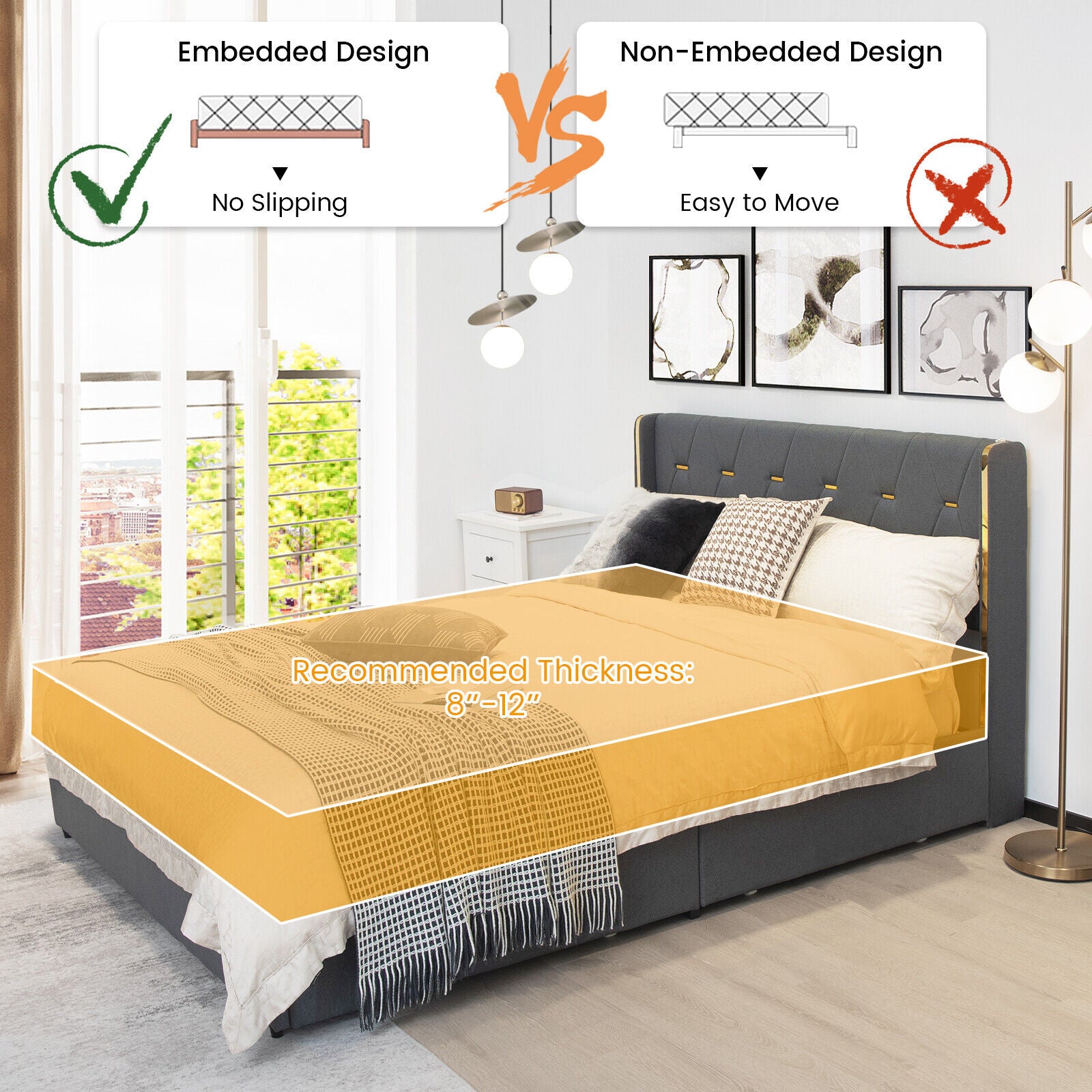 Full/Queen Size Upholstered Bed Frame with 4 Storage Drawers-Full Size, Black Simple Bed Frame at Gallery Canada