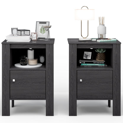 Compact Floor Farmhouse Nightstand with Open Shelf and Cabinet, Dark Gray Nightstands   at Gallery Canada