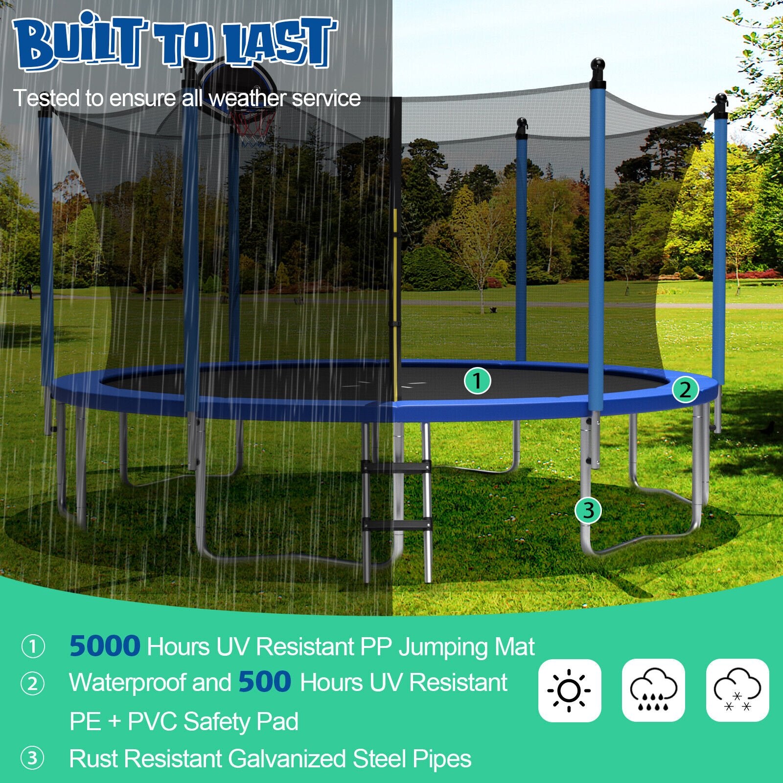 Outdoor Recreational Trampoline with Ladder and Enclosure Net-12 ft, Black Trampolines   at Gallery Canada