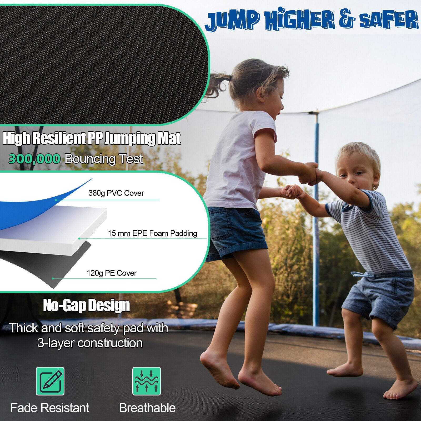 Outdoor Recreational Trampoline with Ladder and Enclosure Net-12 ft, Black Trampolines   at Gallery Canada