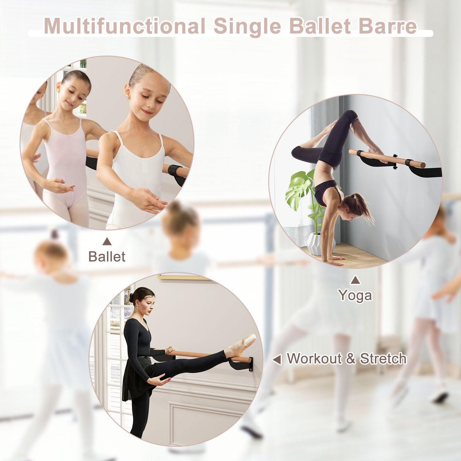 4 Feet Wall-Mounted Ballet Barre for Yoga, Black Yoga Accessories   at Gallery Canada