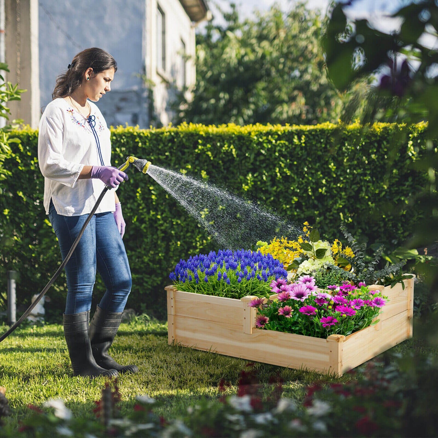 3-Tier Wooden Raised Garden Bed with Open-Ended Base, Natural - Gallery Canada