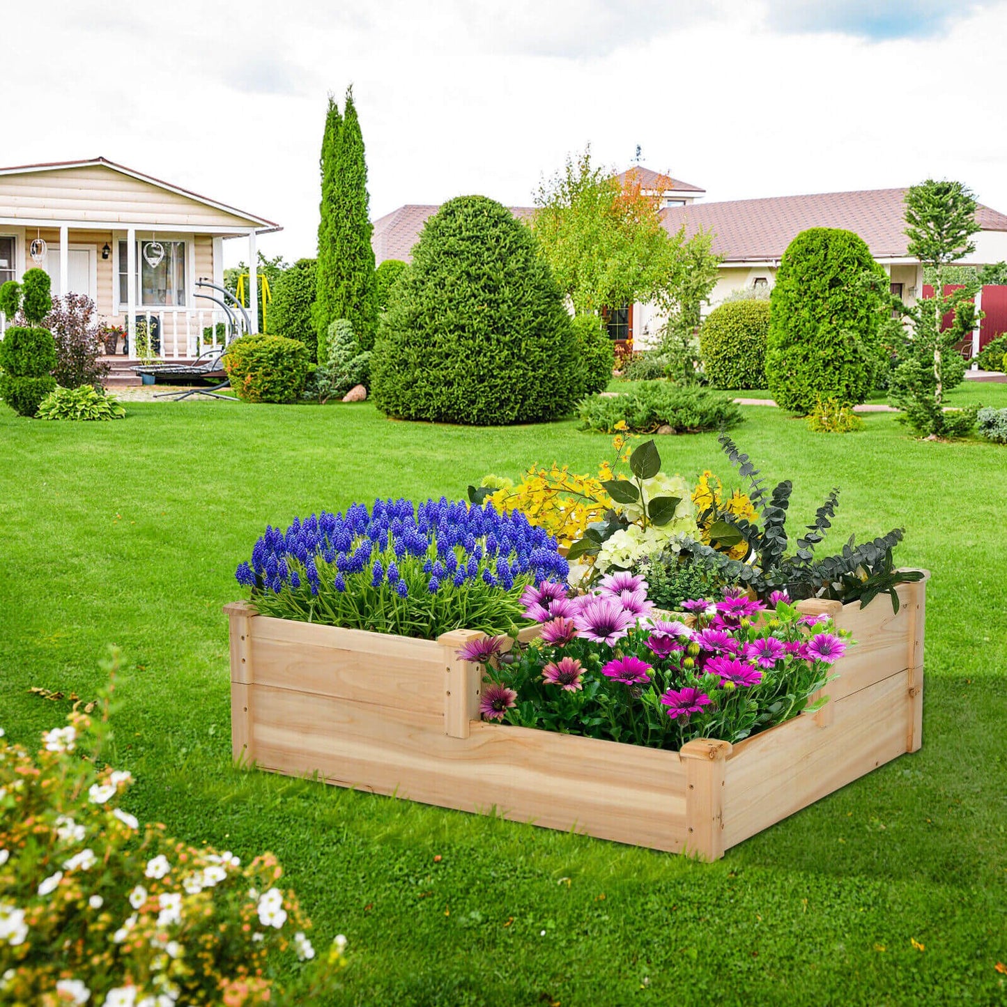 3-Tier Wooden Raised Garden Bed with Open-Ended Base, Natural - Gallery Canada