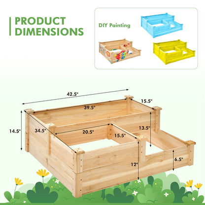 3-Tier Wooden Raised Garden Bed with Open-Ended Base, Natural Raised Garden Beds   at Gallery Canada