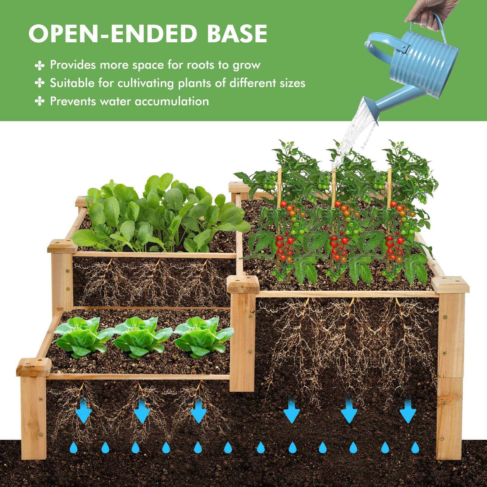 3-Tier Wooden Raised Garden Bed with Open-Ended Base, Natural Raised Garden Beds   at Gallery Canada