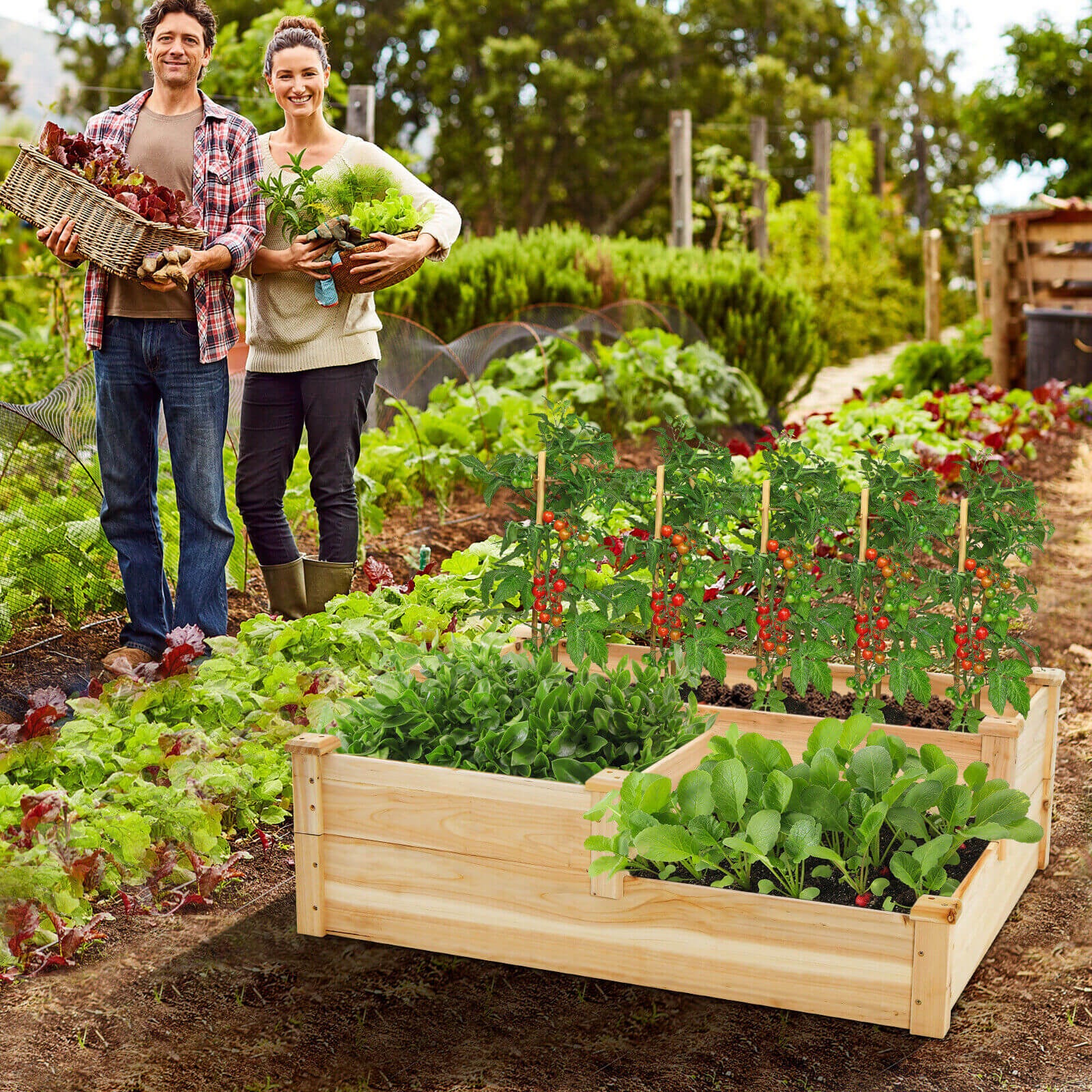 3-Tier Wooden Raised Garden Bed with Open-Ended Base, Natural - Gallery Canada