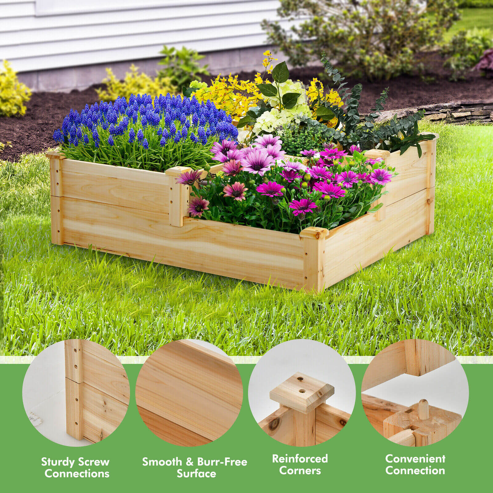 3-Tier Wooden Raised Garden Bed with Open-Ended Base, Natural Raised Garden Beds   at Gallery Canada