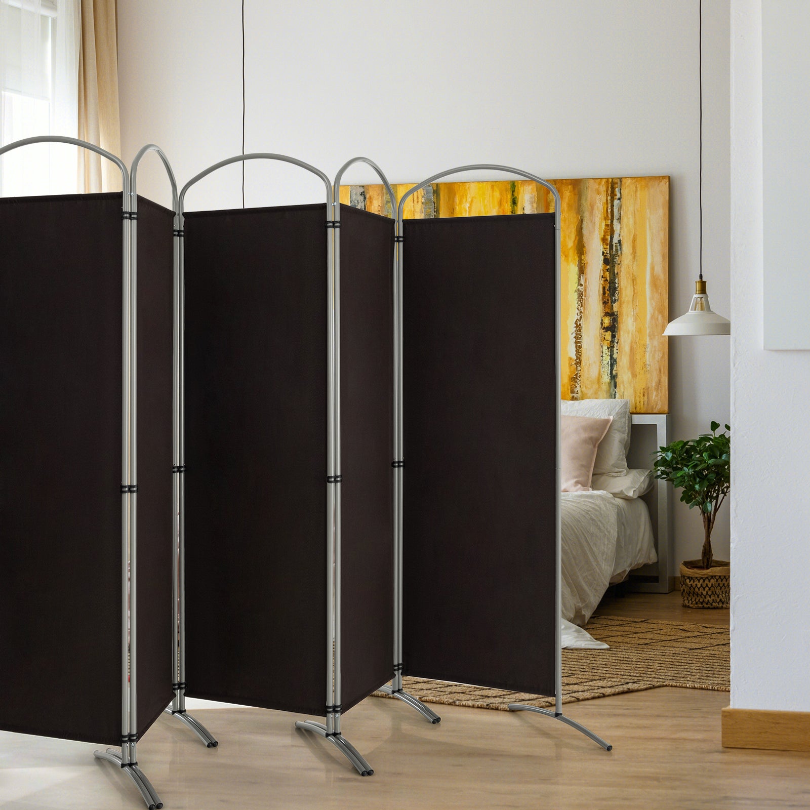 6 Feet 6-Panels Freestanding Folding Privacy Screen, Brown Room Dividers   at Gallery Canada