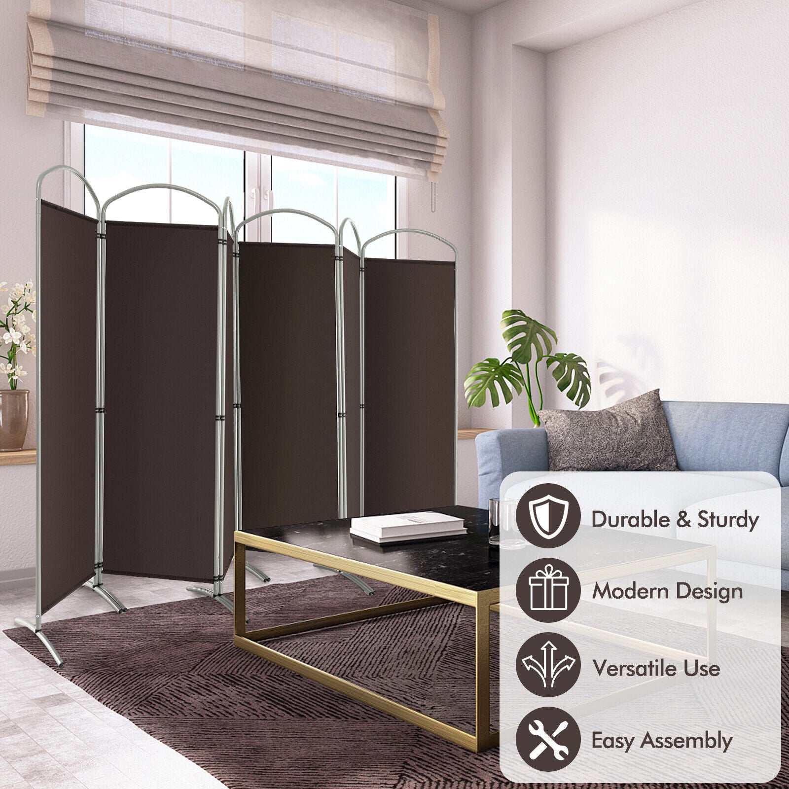 6 Feet 6-Panels Freestanding Folding Privacy Screen, Brown Room Dividers   at Gallery Canada