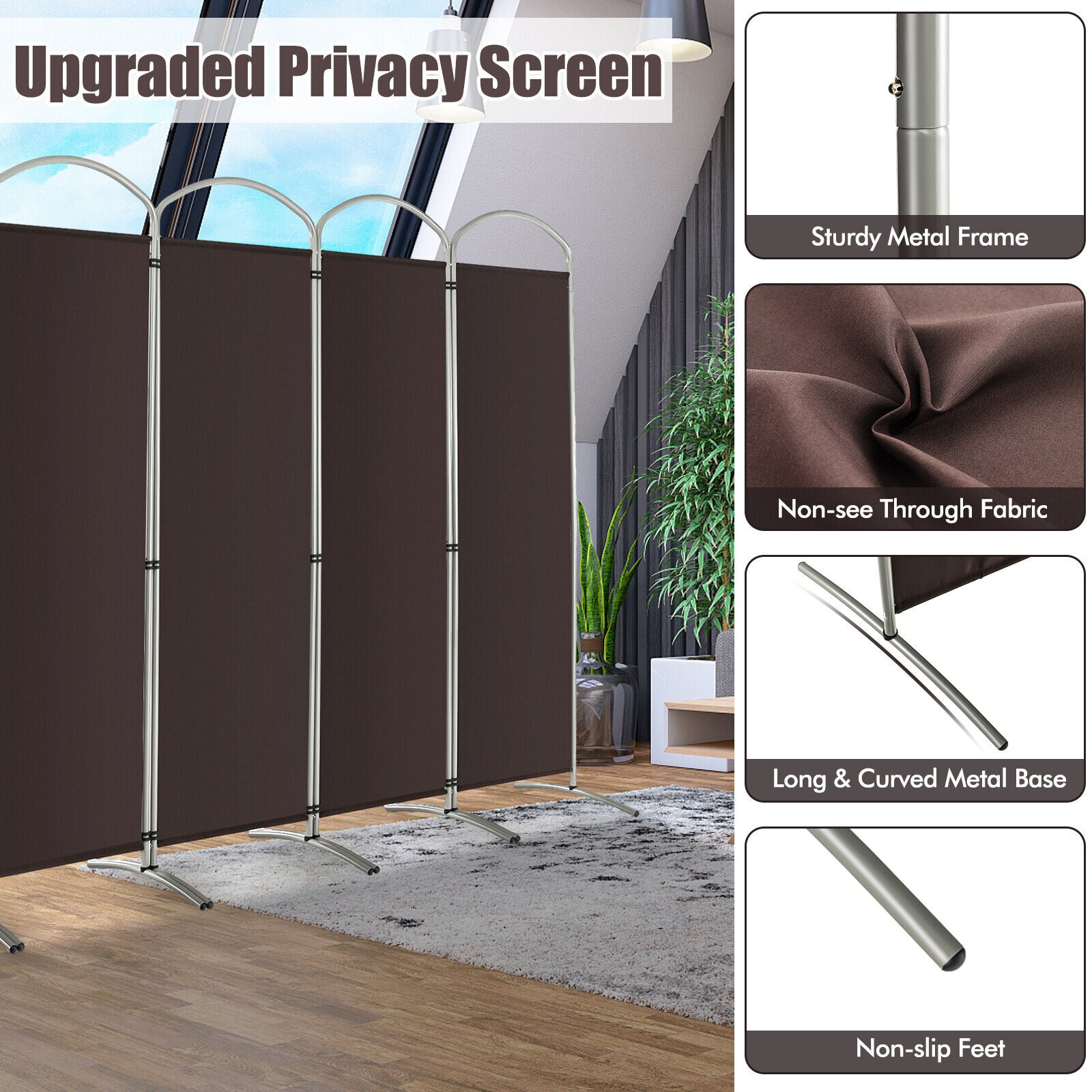 6 Feet 6-Panels Freestanding Folding Privacy Screen, Brown Room Dividers   at Gallery Canada