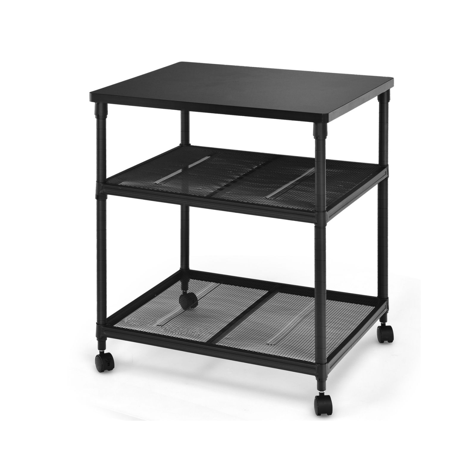 3 Tier Printer Stand Rolling Fax Cart with Adjustable Shelf and Swivel Wheels, Black Laptop Tables & Printer Stands   at Gallery Canada