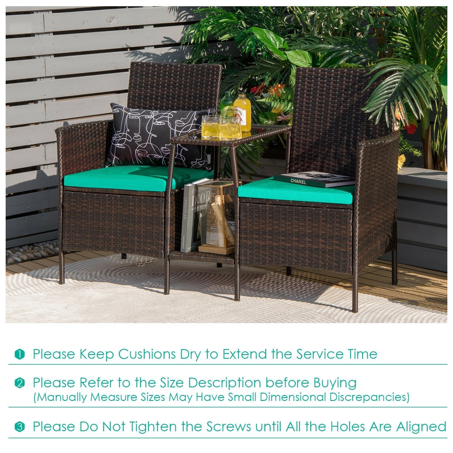 Patio Rattan Wicker Conversation Set Sofa Cushioned Loveseat Glass Table, Turquoise Patio Conversation Sets   at Gallery Canada