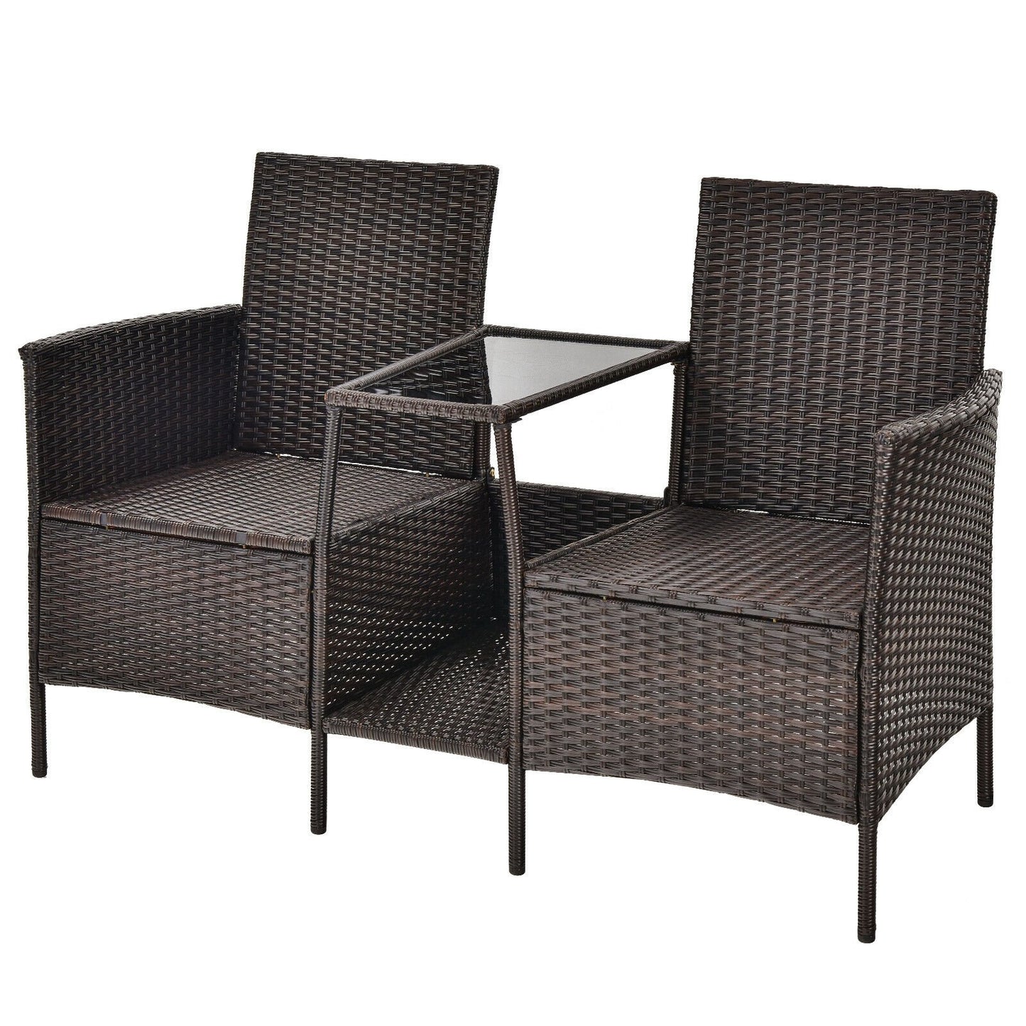 Patio Rattan Wicker Conversation Set Sofa Cushioned Loveseat Glass Table, Turquoise Patio Conversation Sets   at Gallery Canada