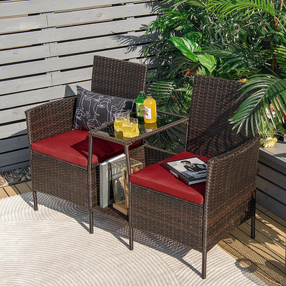 Patio Rattan Wicker Conversation Set Sofa Cushioned Loveseat Glass Table, Red Patio Conversation Sets   at Gallery Canada