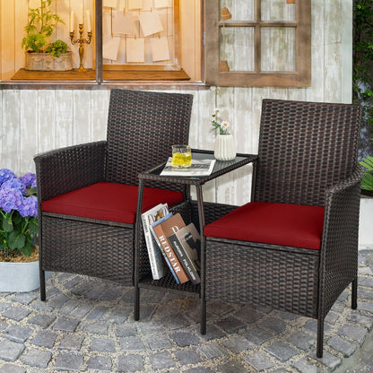 Patio Rattan Wicker Conversation Set Sofa Cushioned Loveseat Glass Table, Red Patio Conversation Sets   at Gallery Canada