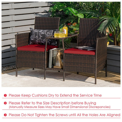 Patio Rattan Wicker Conversation Set Sofa Cushioned Loveseat Glass Table, Red Patio Conversation Sets   at Gallery Canada