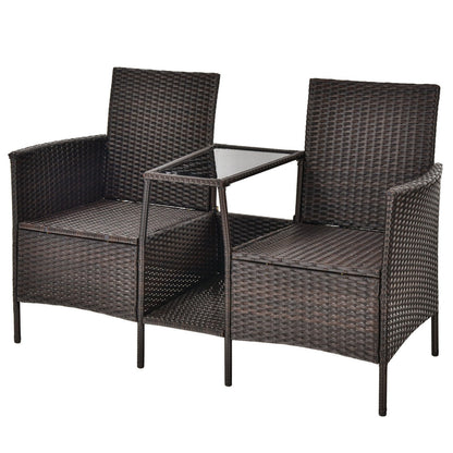 Patio Rattan Wicker Conversation Set Sofa Cushioned Loveseat Glass Table, Red Patio Conversation Sets   at Gallery Canada