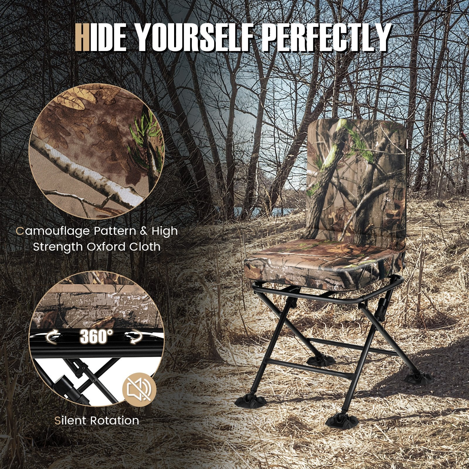 Swivel Folding Chair with Backrest and Padded Cushion, Camouflage Camping Furniture   at Gallery Canada