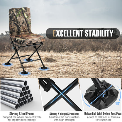 Swivel Folding Chair with Backrest and Padded Cushion, Camouflage - Gallery Canada