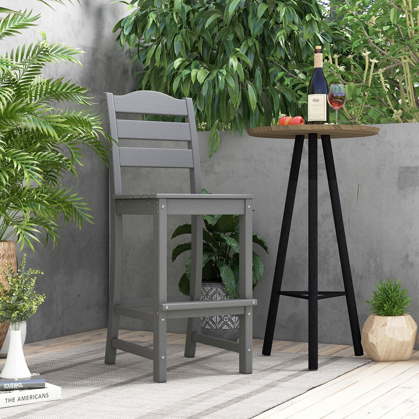 30 Inches Counter Height HDPE Bar Stool with Backrest and Footrest, Gray Patio Bar Furniture   at Gallery Canada