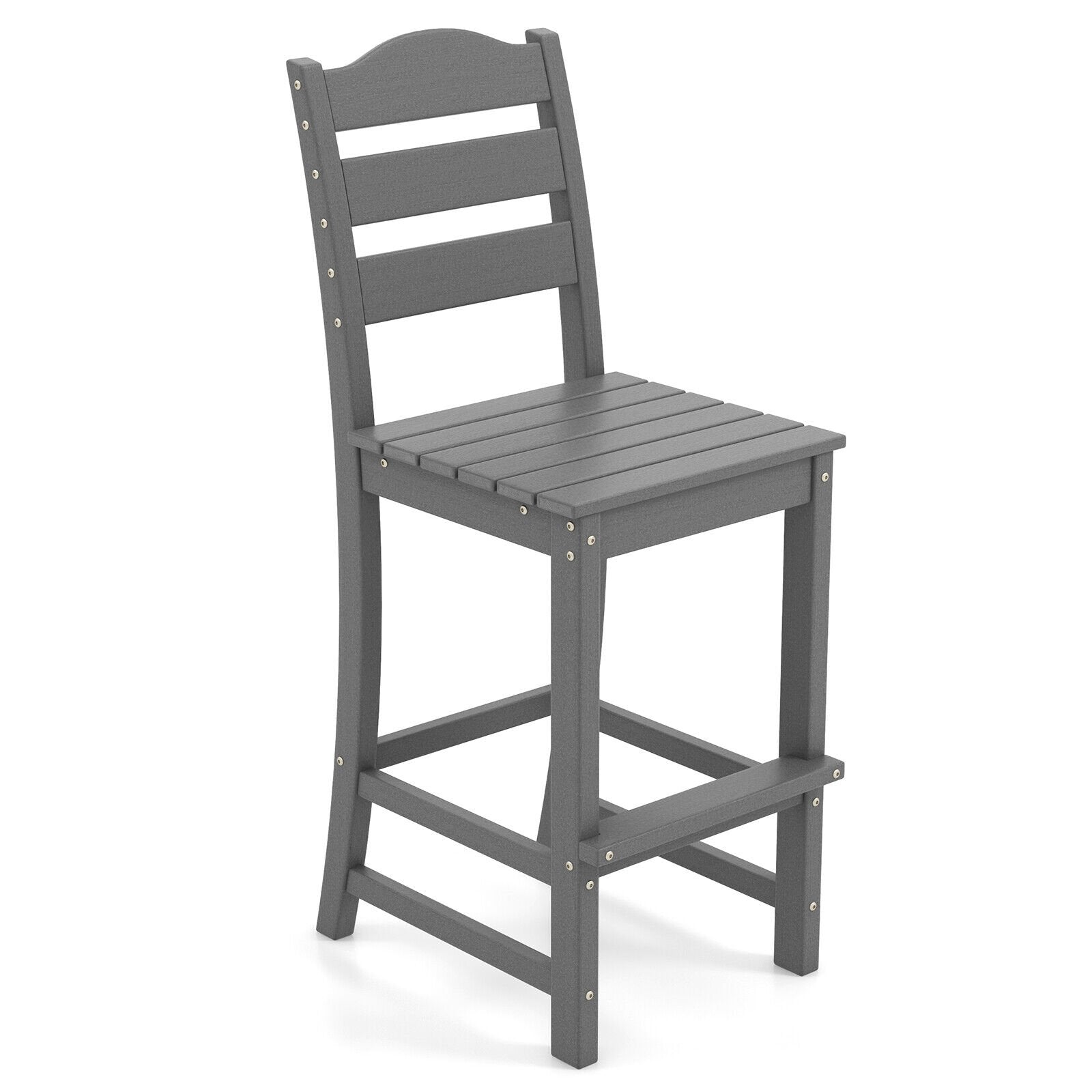 30 Inches Counter Height HDPE Bar Stool with Backrest and Footrest, Gray Patio Bar Furniture   at Gallery Canada