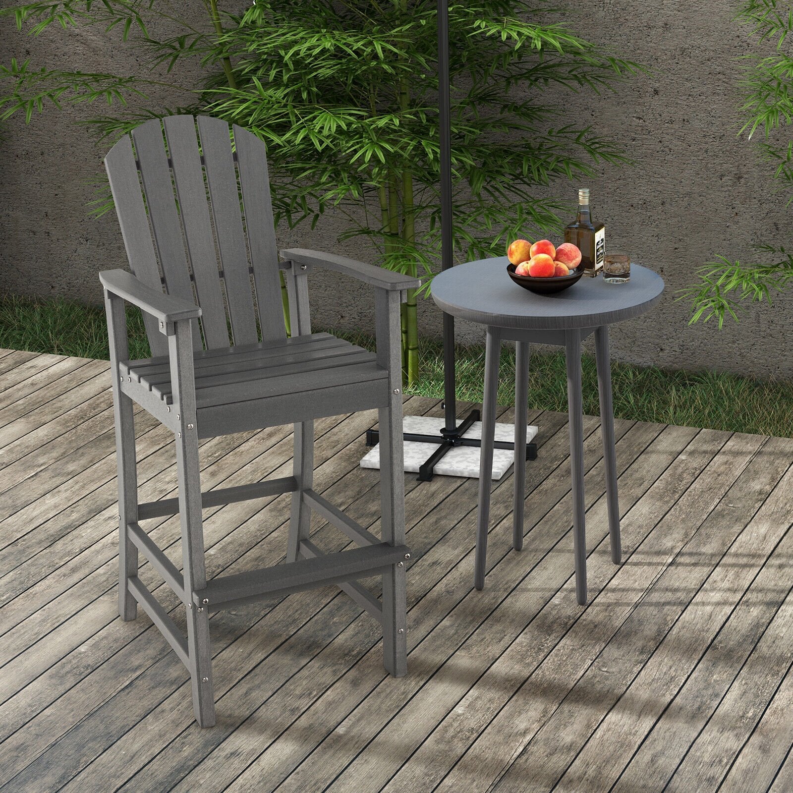 30 Inches Counter Height Outdoor HDPE Bar Stool with Armrests and Footrest, Gray Patio Bar Furniture   at Gallery Canada