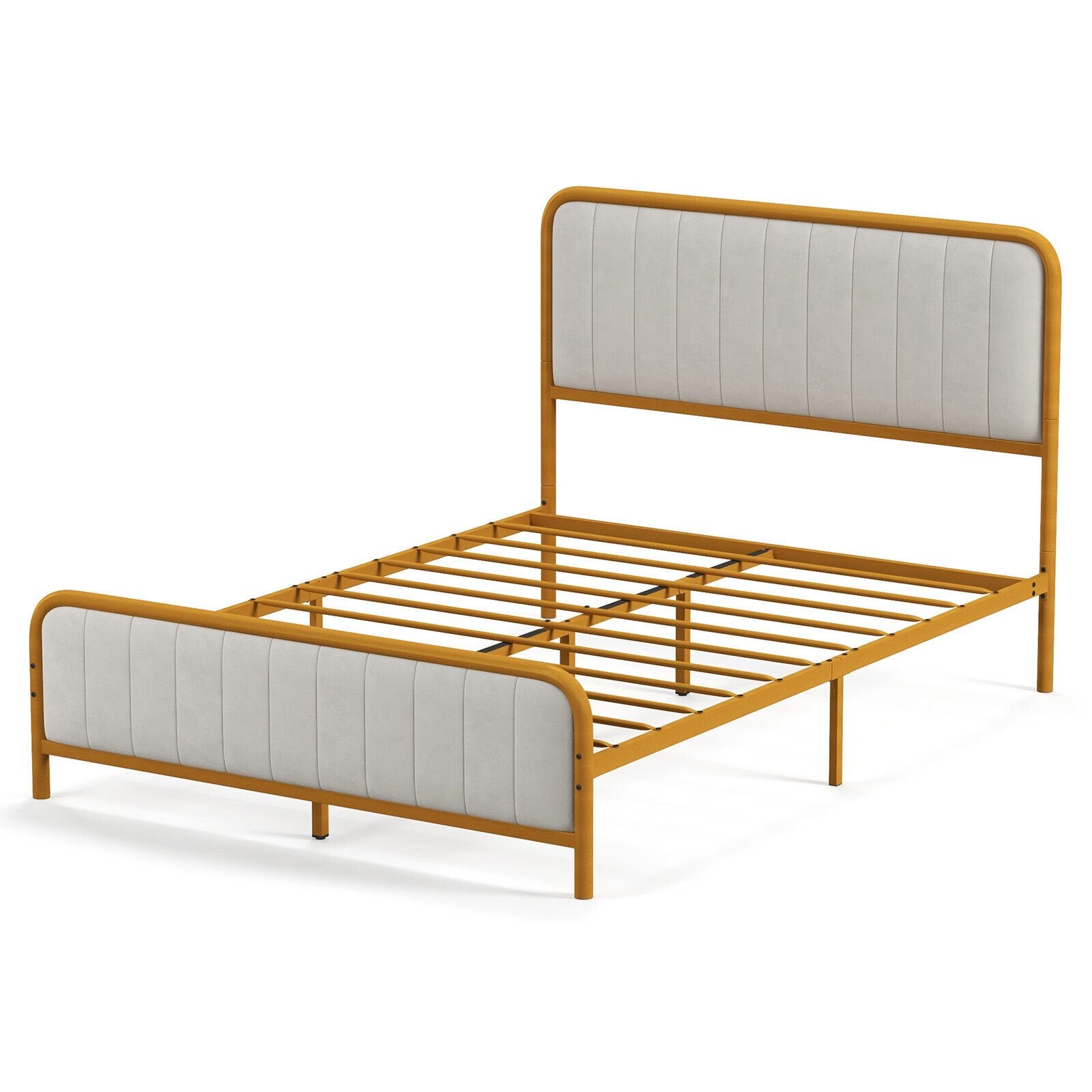 Upholstered Gold Platform Bed Frame with Velvet Headboard-Full Size, Golden Simple Bed Frame   at Gallery Canada