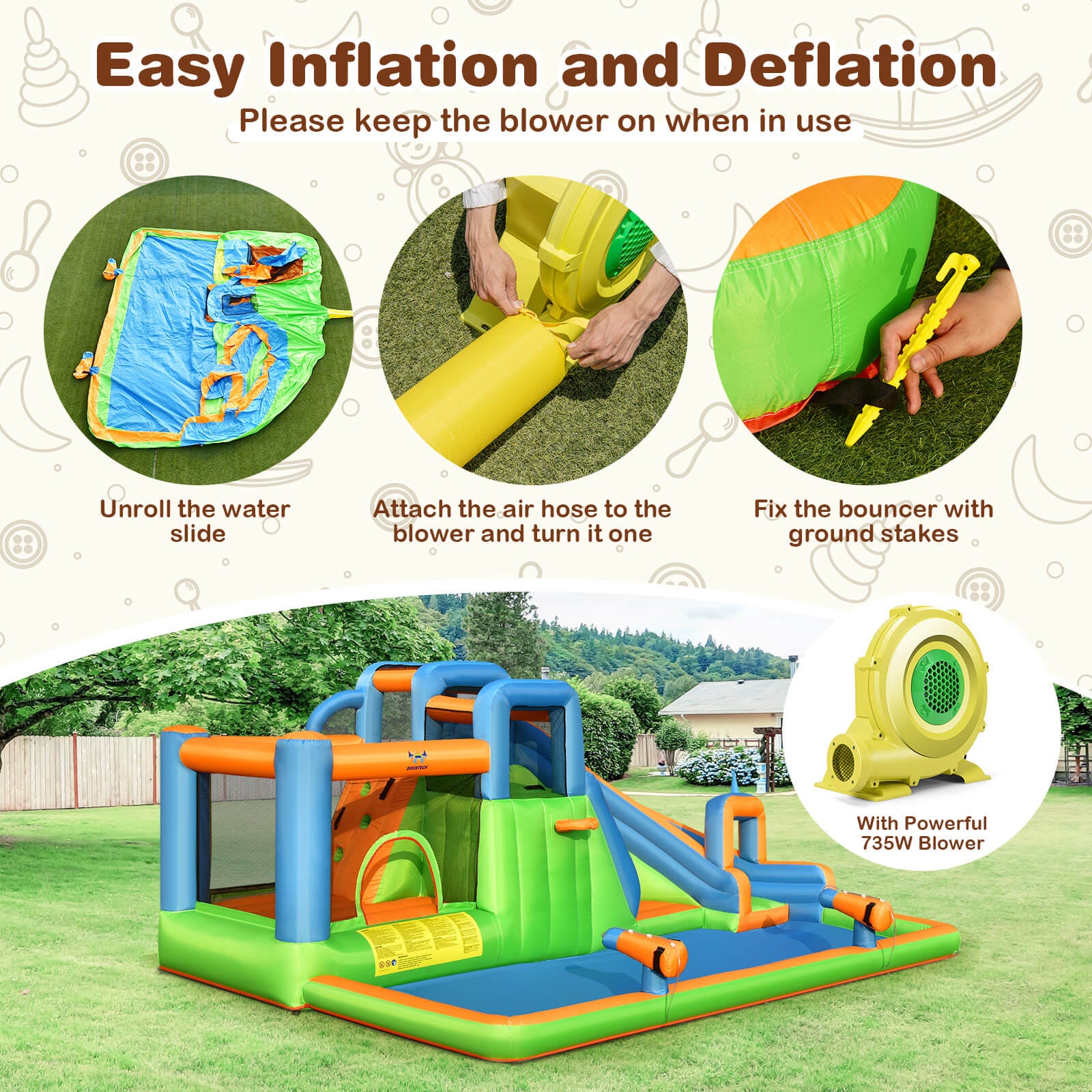 7-in-1 Inflatable Giant Water Park Bouncer with Dual Climbing Walls and 735W Blower Bounce House at Gallery Canada
