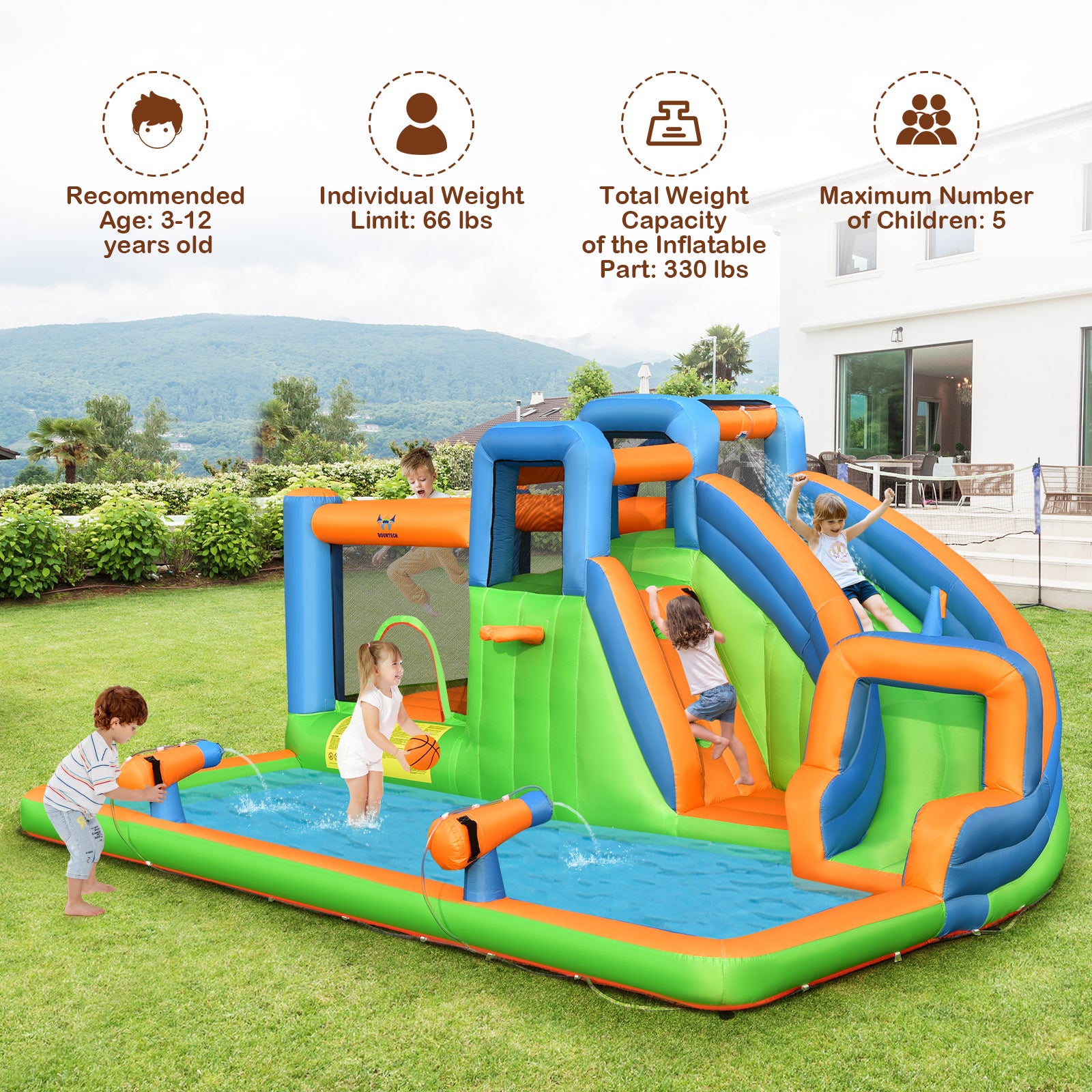 7-in-1 Inflatable Giant Water Park Bouncer with Dual Climbing Walls and 735W Blower Bounce House at Gallery Canada