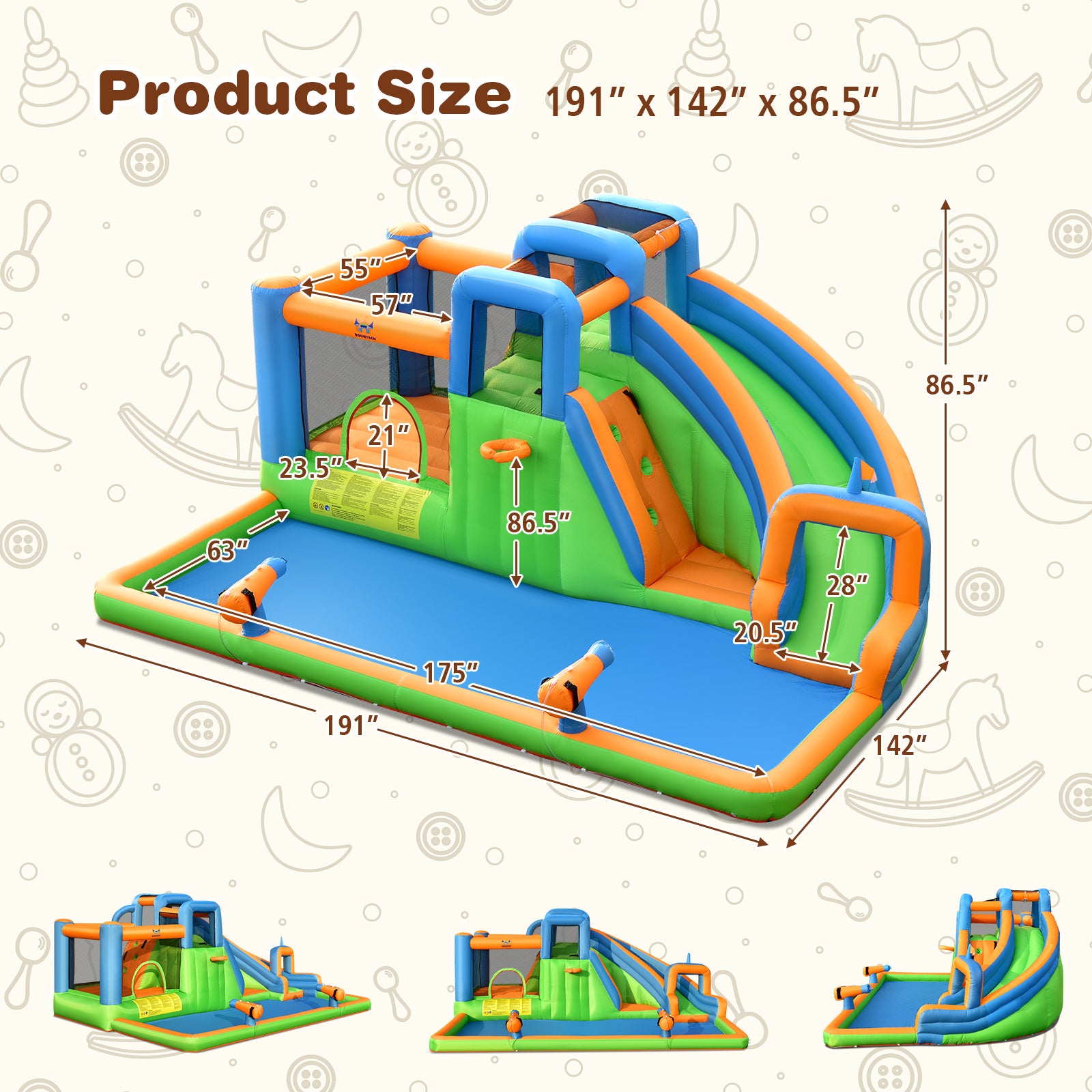 7-in-1 Inflatable Giant Water Park Bouncer with Dual Climbing Walls and 735W Blower Bounce House at Gallery Canada