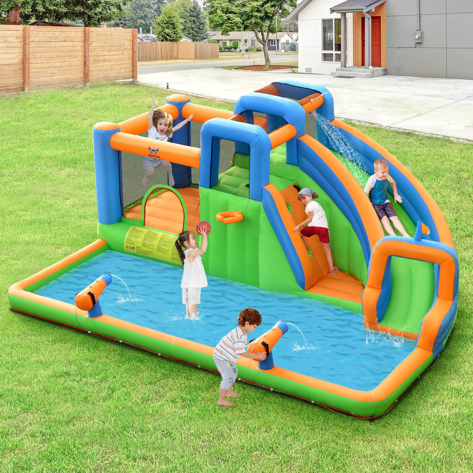 7-in-1 Inflatable Giant Water Park Bouncer with Dual Climbing Walls and 735W Blower Bounce House at Gallery Canada