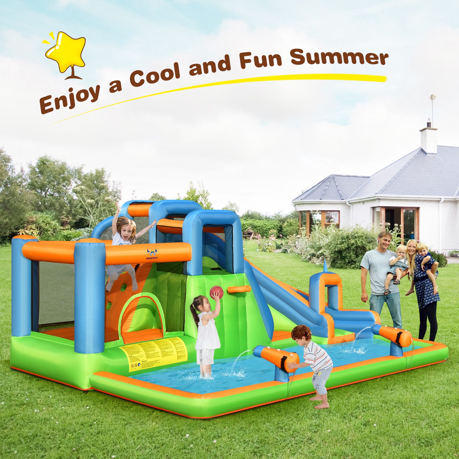 7-in-1 Inflatable Giant Water Park Bouncer with Dual Climbing Walls and 735W Blower Bounce House at Gallery Canada