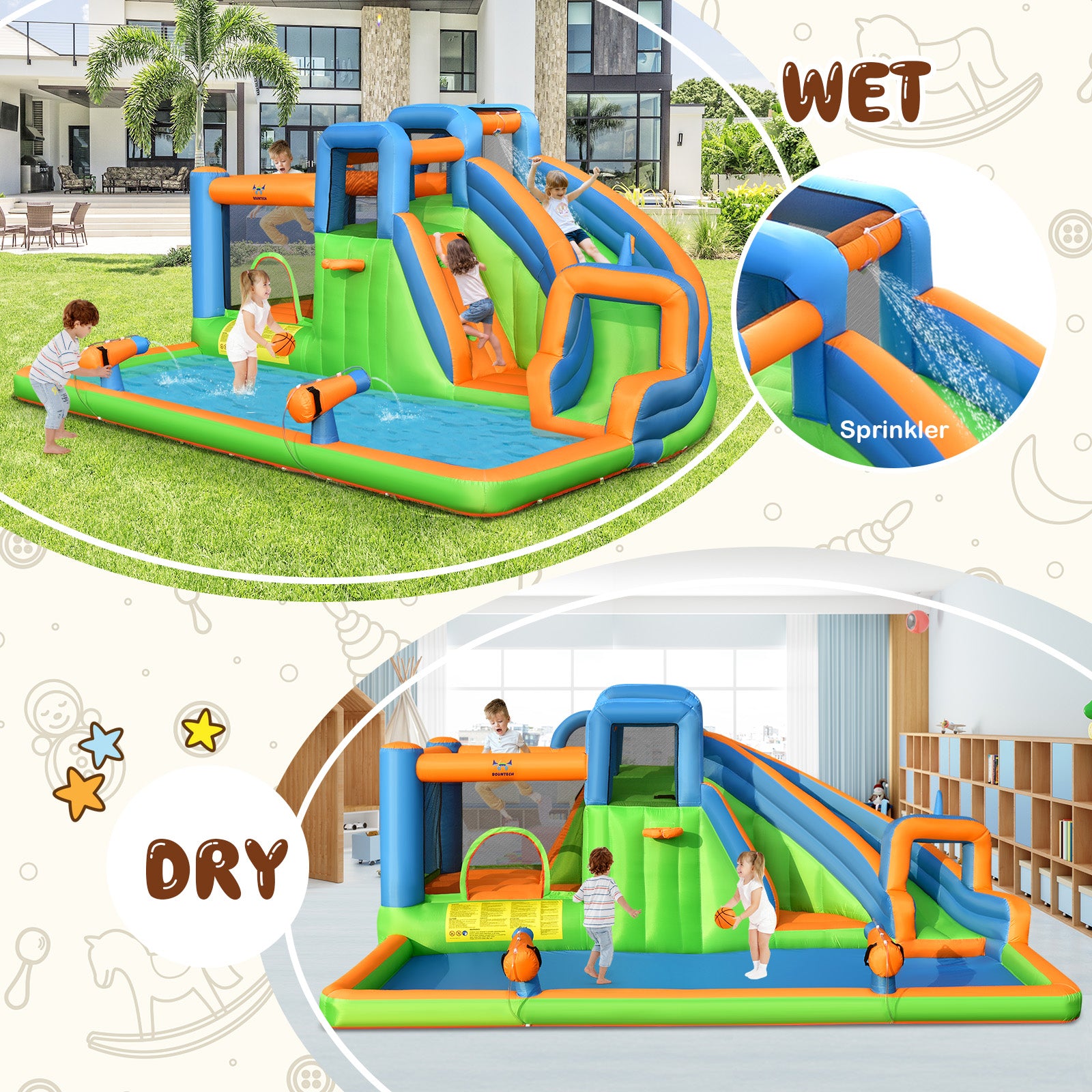 7-in-1 Inflatable Giant Water Park Bouncer with Dual Climbing Walls and 735W Blower Bounce House at Gallery Canada