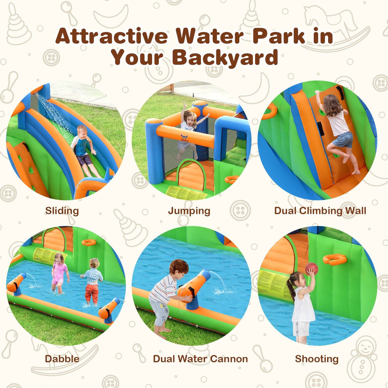 7-in-1 Inflatable Giant Water Park Bouncer with Dual Climbing Walls and 735W Blower Bounce House at Gallery Canada