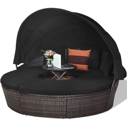 Outdoor Daybed with Retractable Canopy, Black Patio Furniture Sets   at Gallery Canada