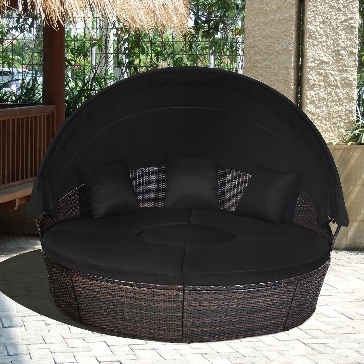 Outdoor Daybed with Retractable Canopy, Black Patio Furniture Sets   at Gallery Canada