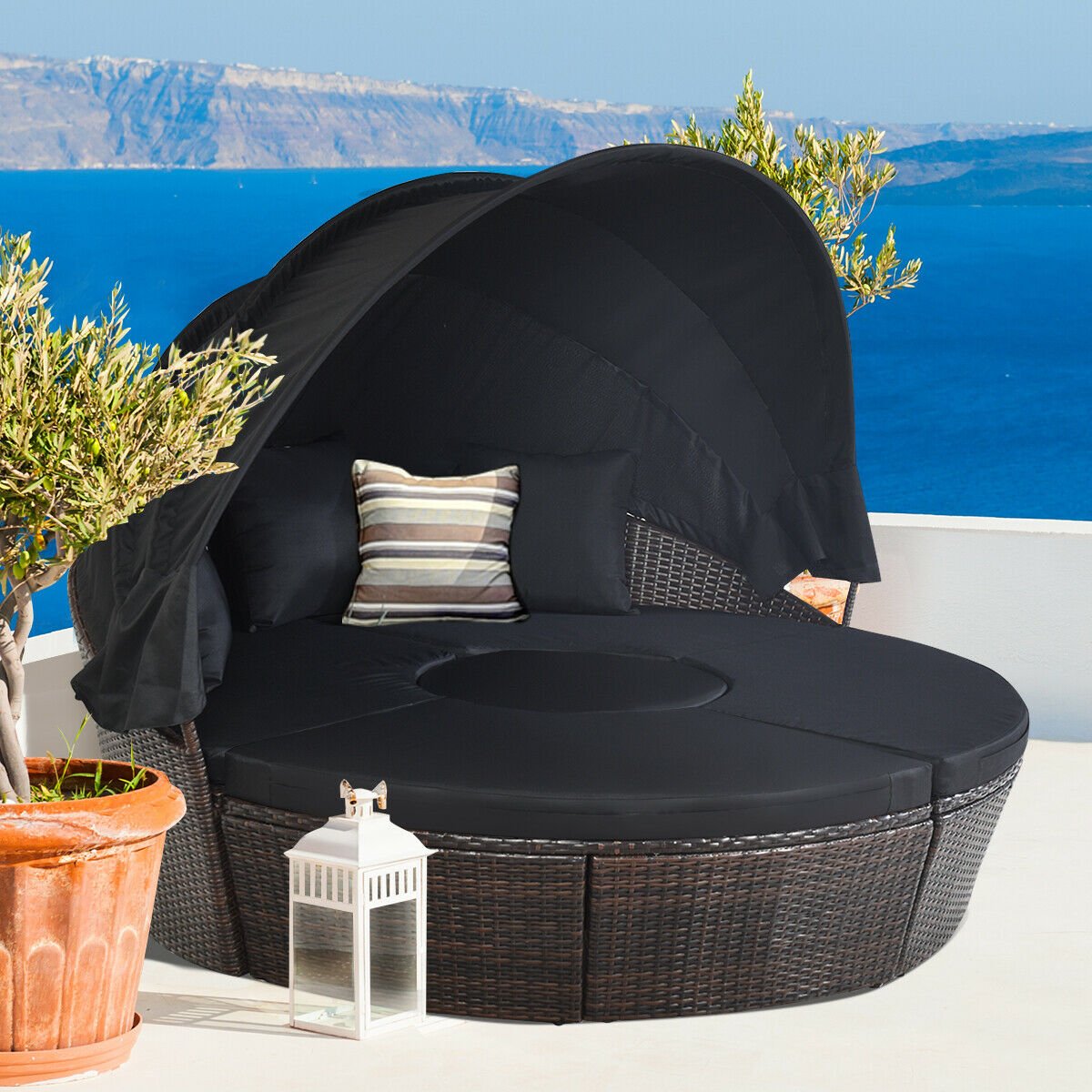 Outdoor Daybed with Retractable Canopy, Black Patio Furniture Sets   at Gallery Canada