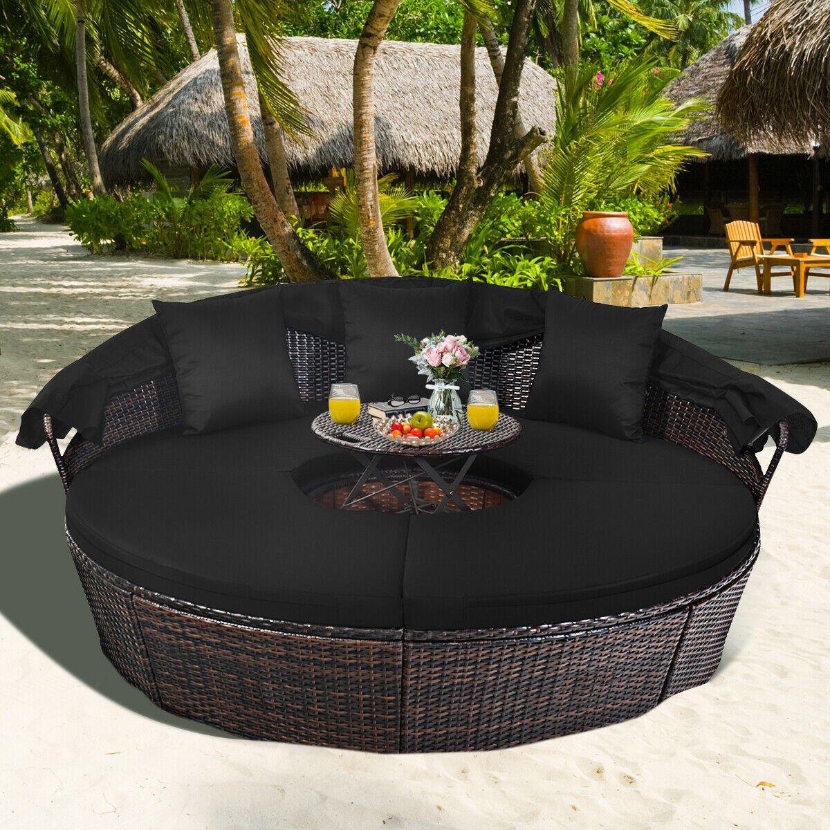 Outdoor Daybed with Retractable Canopy, Black Patio Furniture Sets   at Gallery Canada