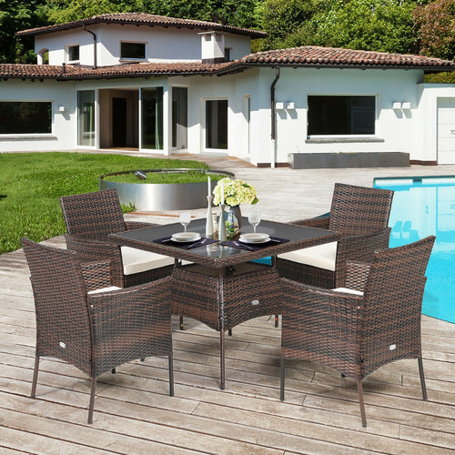 Outdoor 5 Pieces Dining Table Set with 1 Table and 4 Single Sofas, Brown