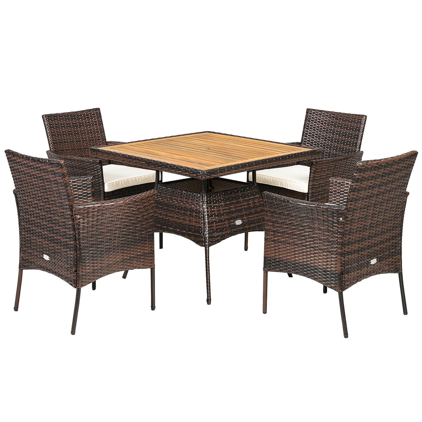 5 Pieces Patio Rattan Dining Furniture Set with Arm Chair and Wooden Table Top, Brown Patio Dining Sets   at Gallery Canada