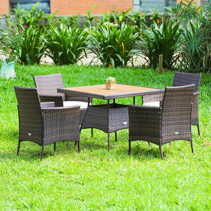 5 Pieces Patio Rattan Dining Furniture Set with Arm Chair and Wooden Table Top, Brown Patio Dining Sets   at Gallery Canada