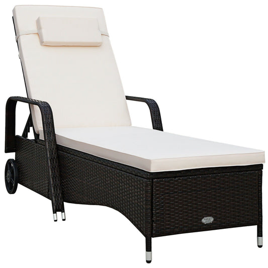 Outdoor Recliner Cushioned Chaise Lounge with Adjustable Backrest, White Outdoor Chaise Lounges   at Gallery Canada