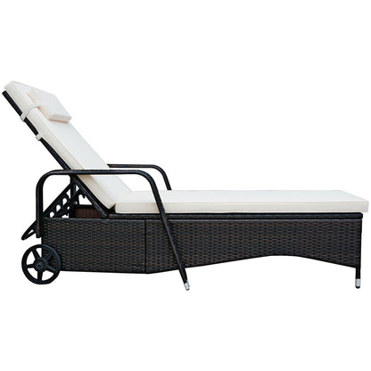 Outdoor Recliner Cushioned Chaise Lounge with Adjustable Backrest, White Outdoor Chaise Lounges   at Gallery Canada