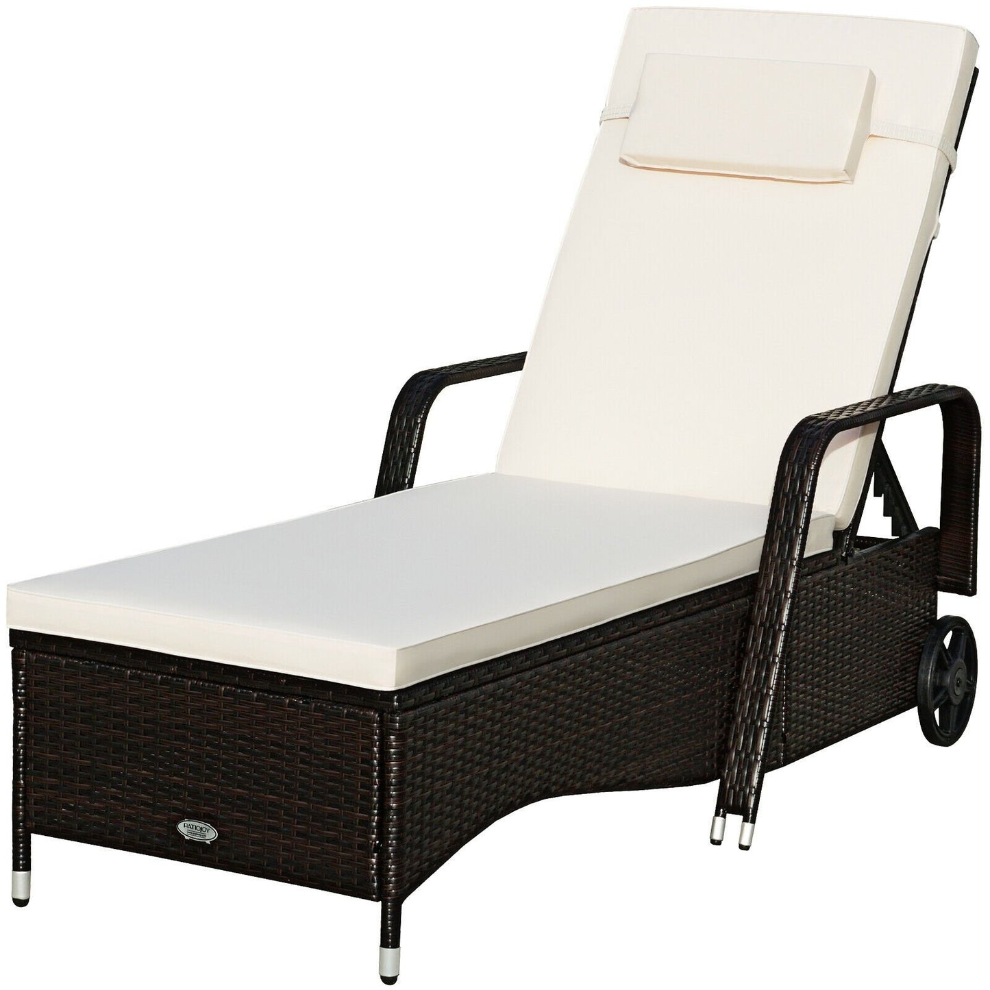 Outdoor Recliner Cushioned Chaise Lounge with Adjustable Backrest, White Outdoor Chaise Lounges   at Gallery Canada